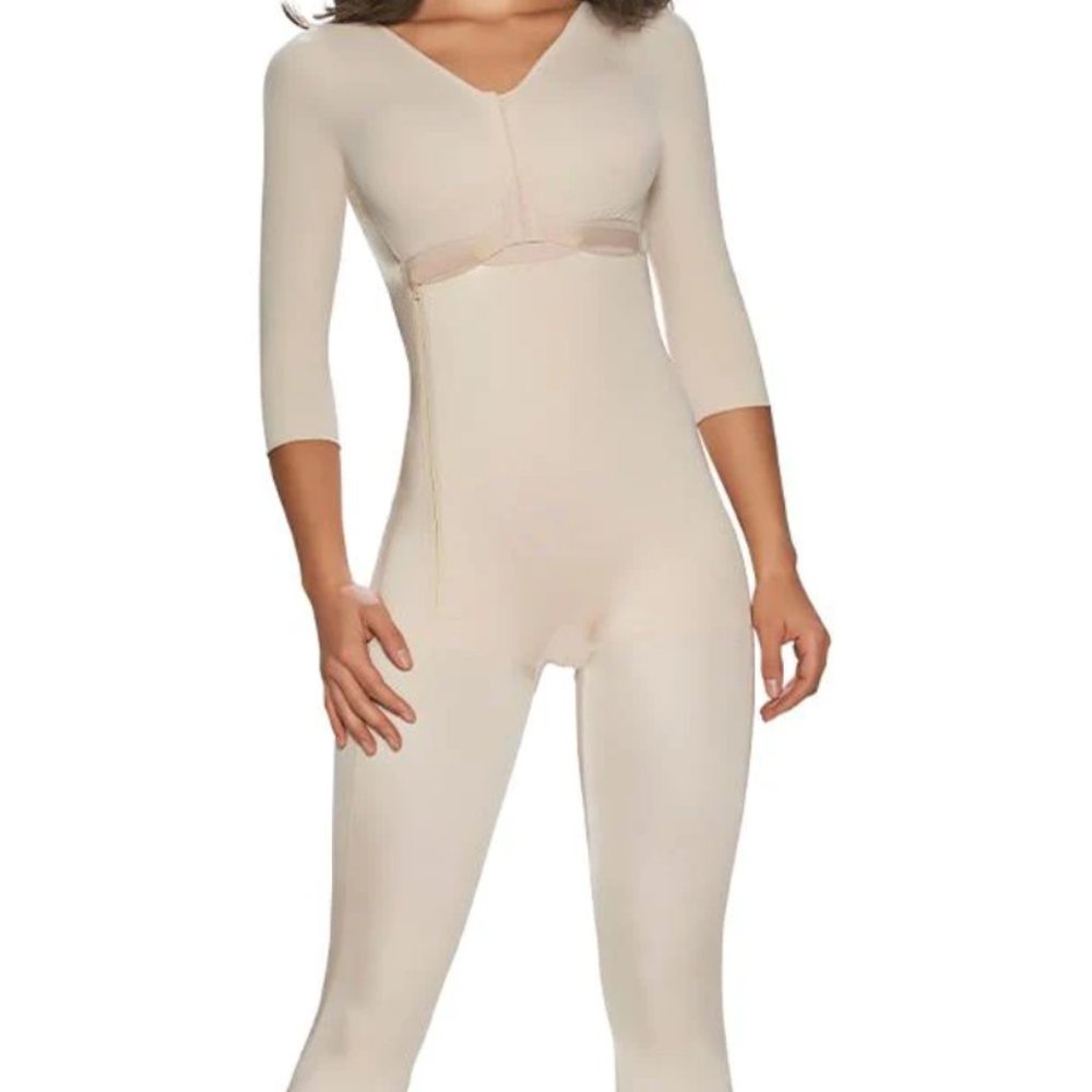 Trueshaper Full Bodysuit Girdle with 3/4 length compression sleeves NUDE size L